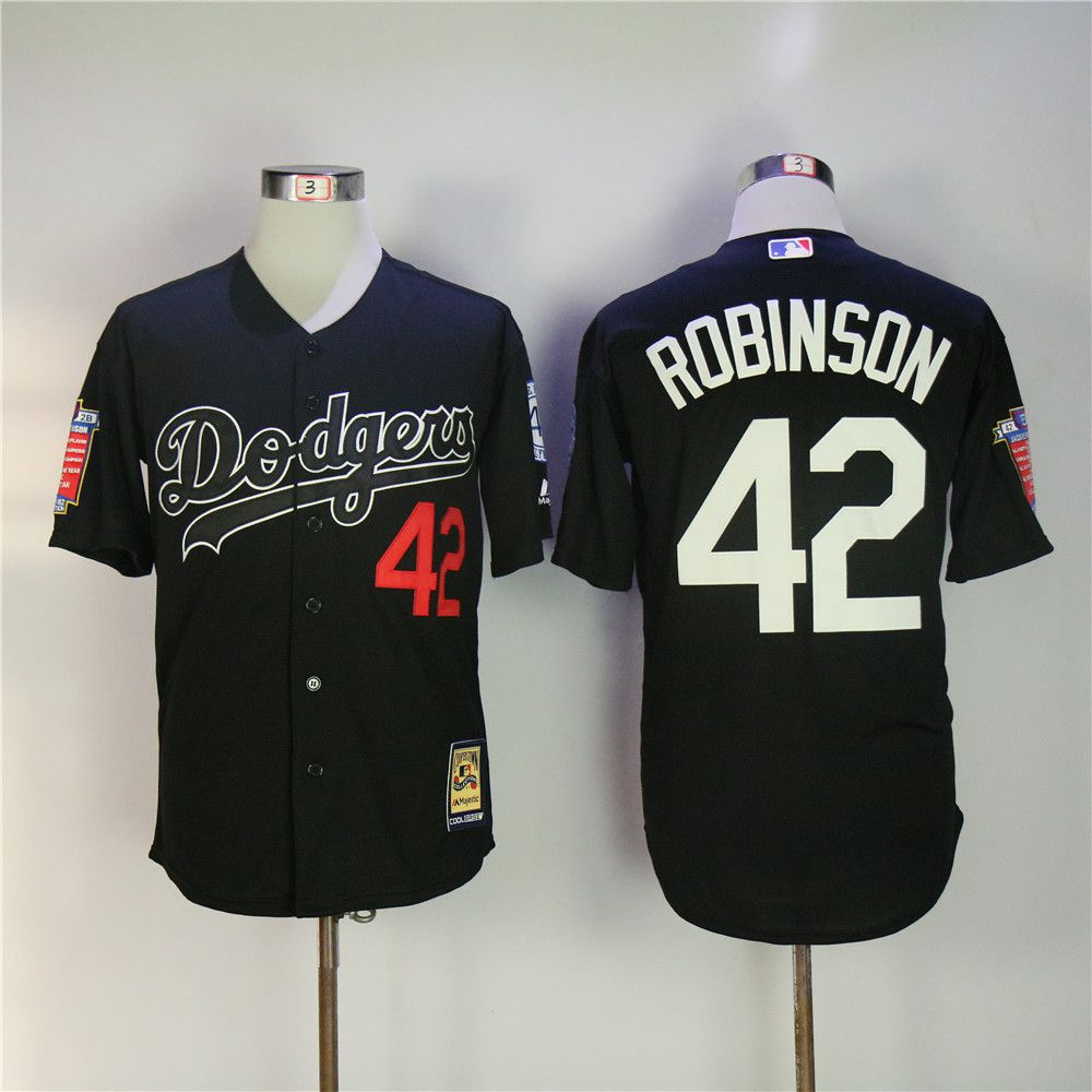 Men Los Angeles Dodgers #42 Robinson Black Throwback MLB Jerseys->los angeles dodgers->MLB Jersey